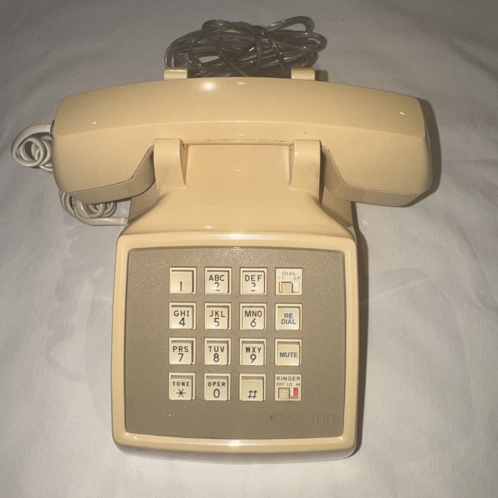 Vintage AT&T 100 Push Button Desk Telephone Beige Model CS2500DMGF